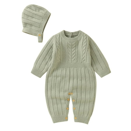 

Boy Girl Solid Color Knitted Sweater Baby Jumpsuit Romper Cotton Caps Hat Spring Casual Child Outfits Sets Cute Fashion Child Clothes