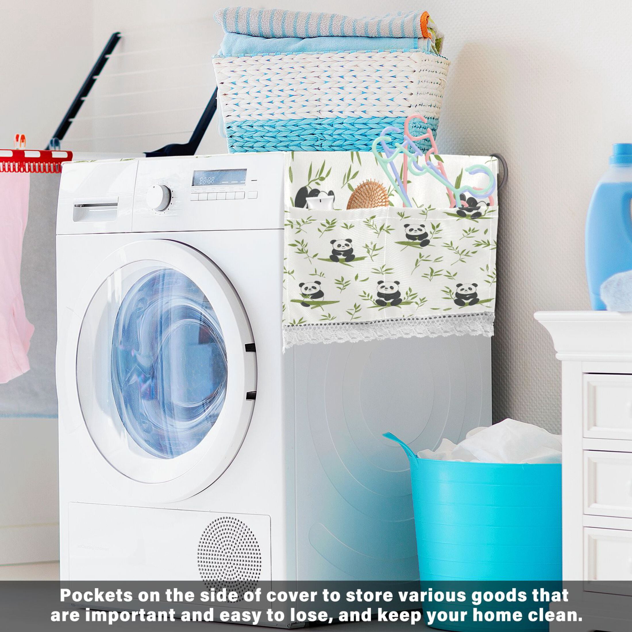 Lovely Panda with BambooWasher and Dryer Covers Dust-Proof and Oil Resistant Fridge Cover with 4 Storage Pockets Washing Machine Top Cover for Laundry Kitchen Home 51.2 x 22 In