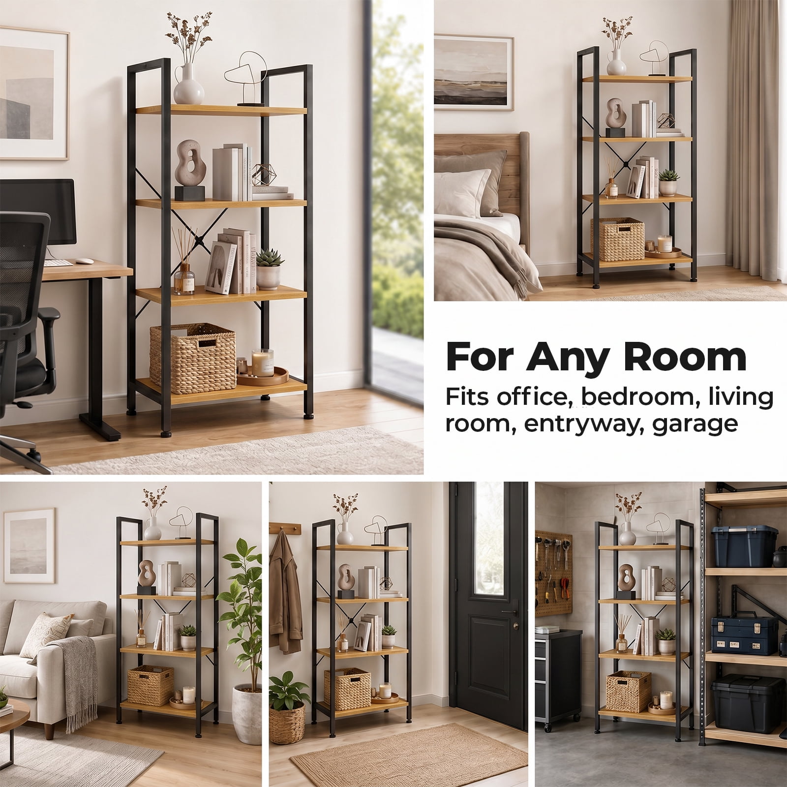 Alvantor 3/4-Tier Industrial Bookshelf, Narrow Storage Rack classical-style shelves for living rooms, homes, and offices