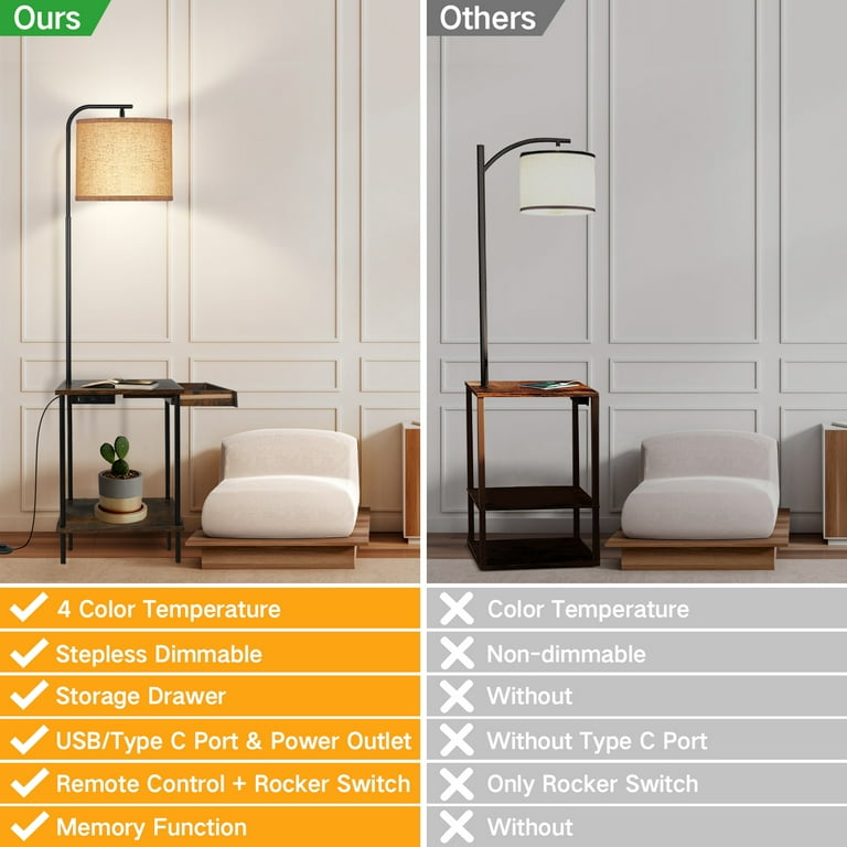 OUTON Bedside Combo: Floor Lamp with Table, End Table with OUTON Bedside Combo: Floor Lamp with Table, End Table with