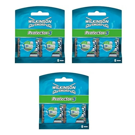 Alpha Sword - Wilkinson Sword Protector 3 Refill Cartridges Razor Blades, 8 Count (Comparable to Schick Protector) (Pack of 3)
