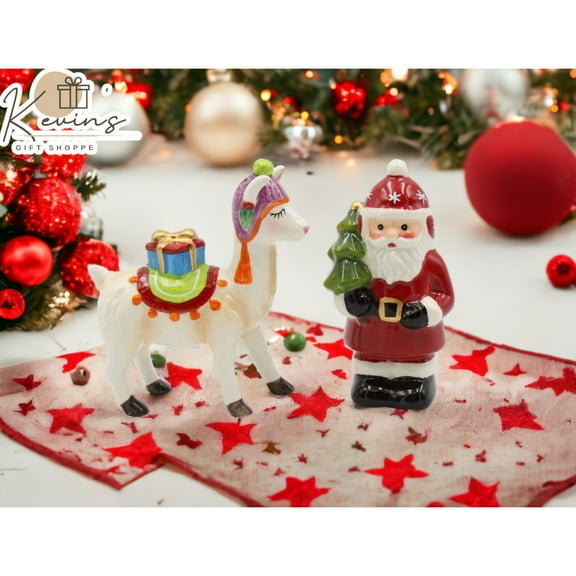 Ceramic Christmas Santa Alpaca Salt and Pepper Shakers