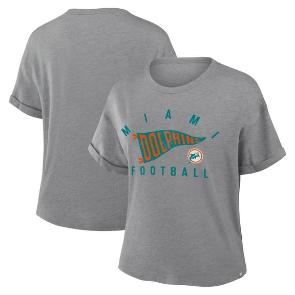 Women's Fanatics Heather Gray Miami Dolphins Pennant Wave Tribute Tri-Blend Boxy T-Shirt