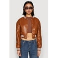 thumbnail image 2 of Womens Daisy Faux Leather Cropped Bomber Jacket, 2 of 5
