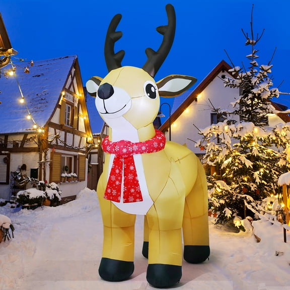 GOOSH Christmas Inflatables 9.8 FT Christmas Inflatable Reindeer, Cute Reindeer Blow up with Built-in LED Lights, Outdoor Christmas Decorations Inflatable Reindeer for Xmas Holiday Party