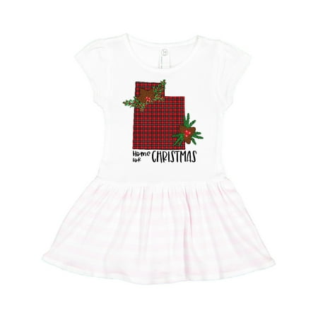 

Inktastic Home for Christmas Utah in Plaid with Holly Gift Toddler Girl Dress