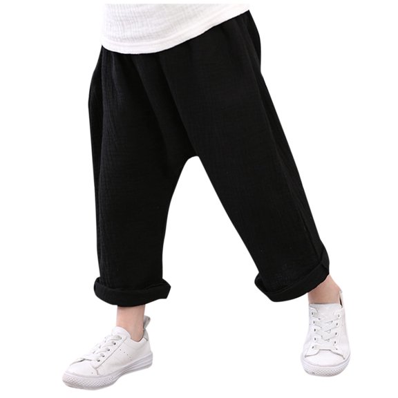 Bysome Boys Girls Toddler Pants Summer Solid Color Breathable Pleated Kids Long Pants Trousers Black 4-5 Years