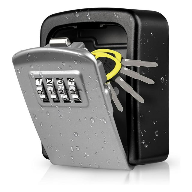 Boîte à Clés, Serrure à Combinaison à 4 Chiffres, Mot de Passe Réinitialisable, Matériau Résistant aux Intempéries, Utilisation Intérieure et Extérieure, Manille Amovible, Grande Capacité (Gris, Extérieur : 2.95 X 1.38 X 3.74 Pouces)
