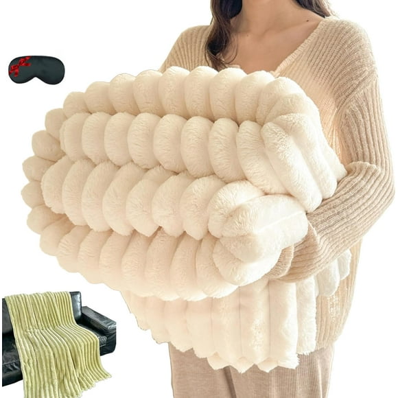 Pickelect Thickened Rabbit Plush Nap Blanket,Flannel Milk Velvet Cover Blankets,Faux Bunny Blanket for Adults,Warm Soft Fuzzy Throwblanket for Couch Chair Bed(White,180 * 200cm/70.8 * 78.7in)