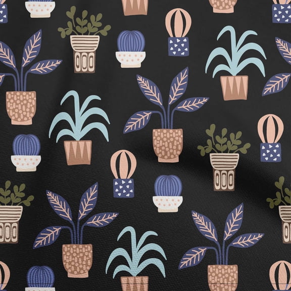 oneOone Cotton Poplin Black Fabric Flower Pots Motif Quilting Supplies Print Sewing Fabric By The Yard 56 Inch Wide