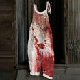 thumbnail image 2 of WTOBBY Women's Casual Jumpsuit in Loose Retro Fit with Halloween Print, Suspenders Made from Cotton and Linen, Comfortable for Daily Activities,VermilionS, 2 of 6