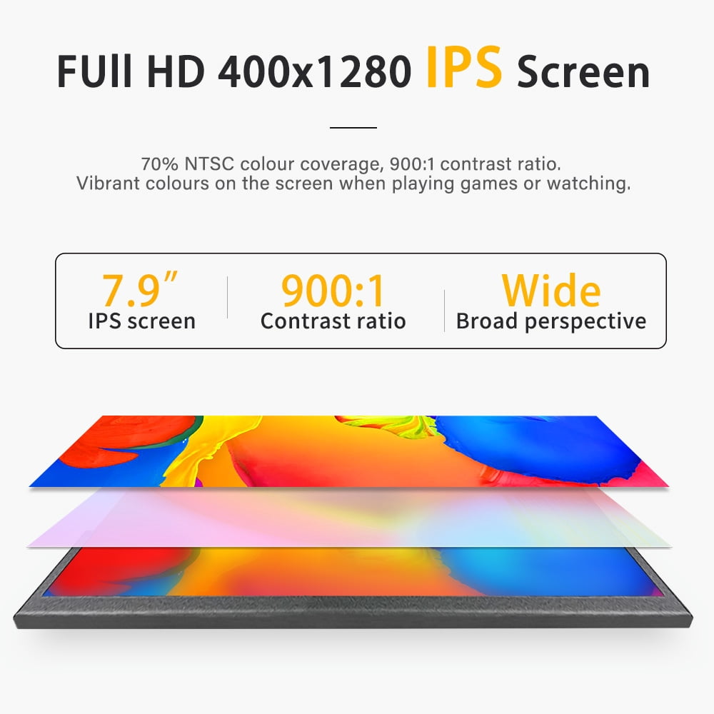 LESOWN Long Strip Monitor 7.9 inch IPS Secondary Screen Stretched Bar Display LCD 400x1280 HDMI Monitor 7.84" Small Expansion Display for Laptop Raspberry Pi Black