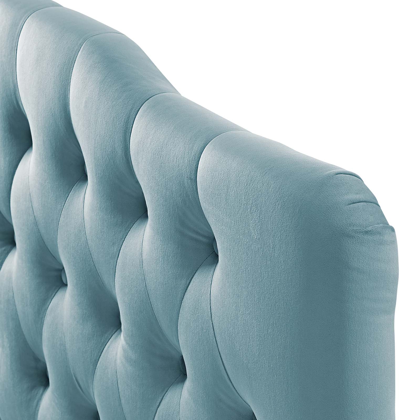 Contemporary Modern Urban Designer Bedroom Queen Size Tufted Headboard, Velvet Fabric, Light Blue