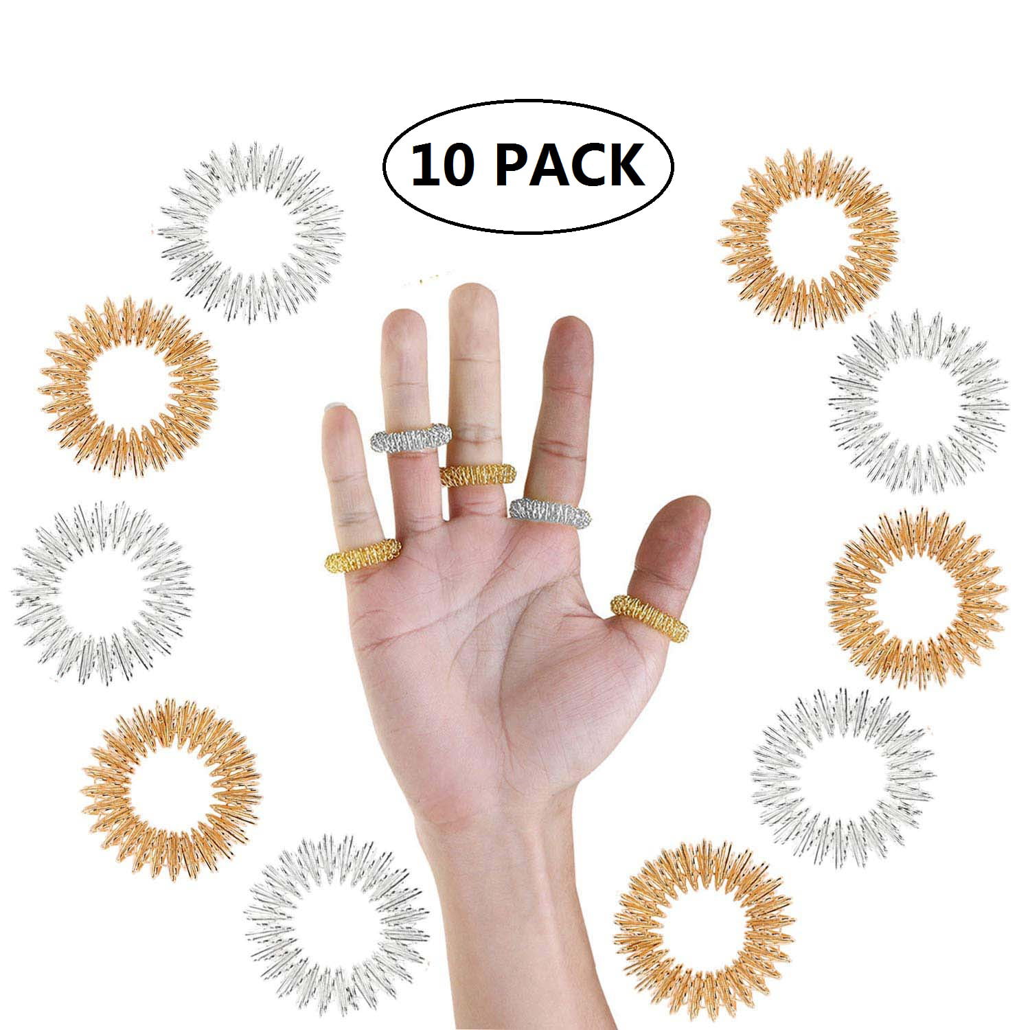 Pack Of 10 Cool... Special Supplies Spiky Sensory Finger Acupressure Ring Set