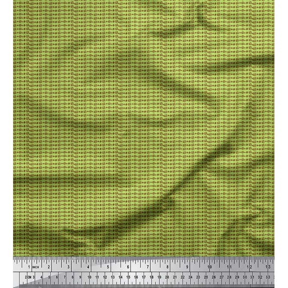 Soimoi Green polyester Crepe Fabric Aztec Geometric Printed Craft Fabric by the Yard 42 Inch Wide