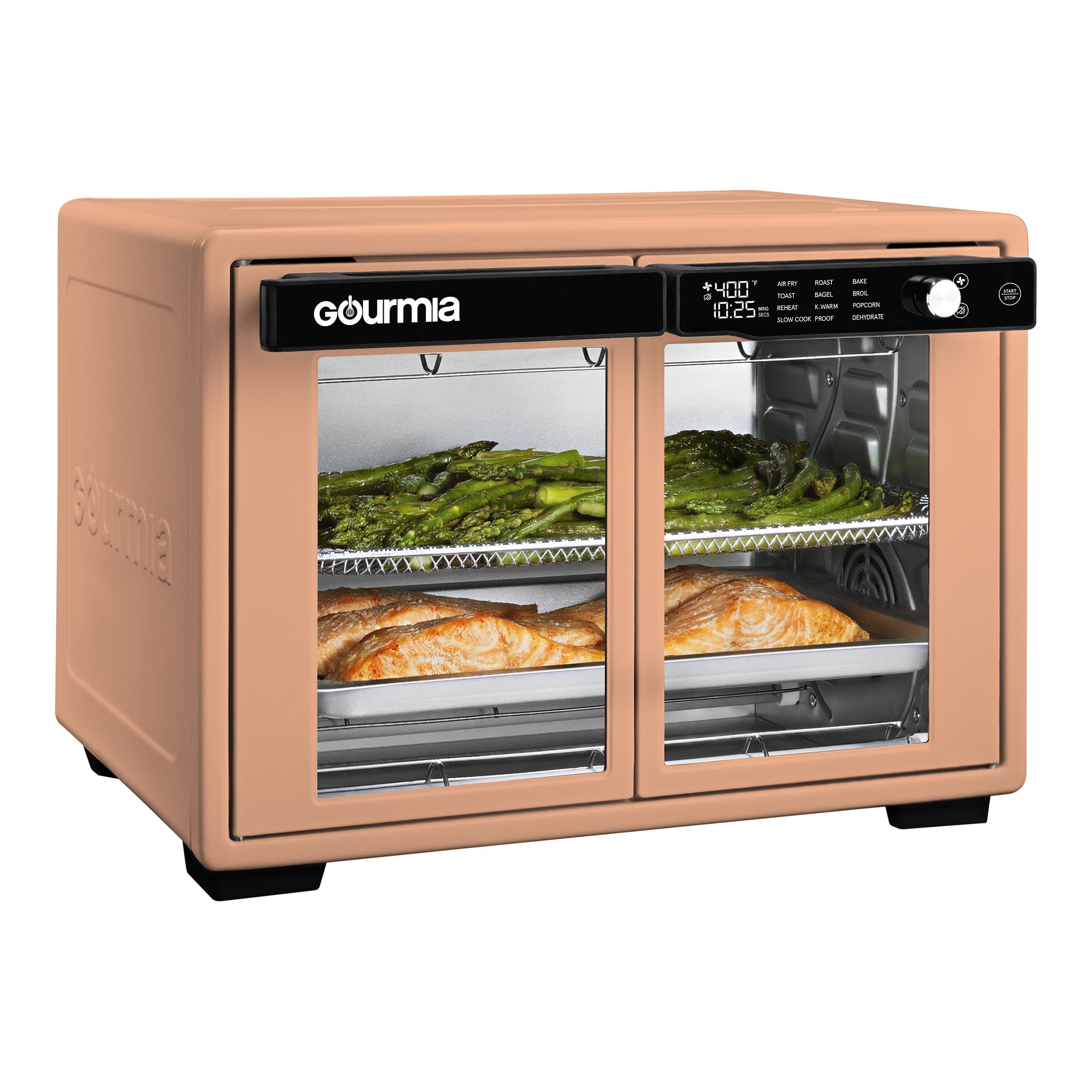 Gourmia 37 Qt Air Fryer French Door Toaster Oven, 9-Slice Capacity, 12 Cooking Presets, Peach