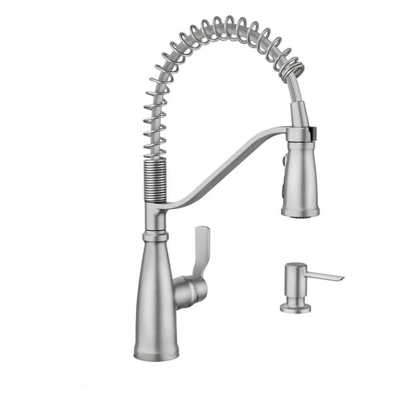 MOEN 87886SRS Nolia Single-Handle Pre-Rinse Spring Pulldown Sprayer Kitchen Faucet with Power Boost in Spot Resist Stainless