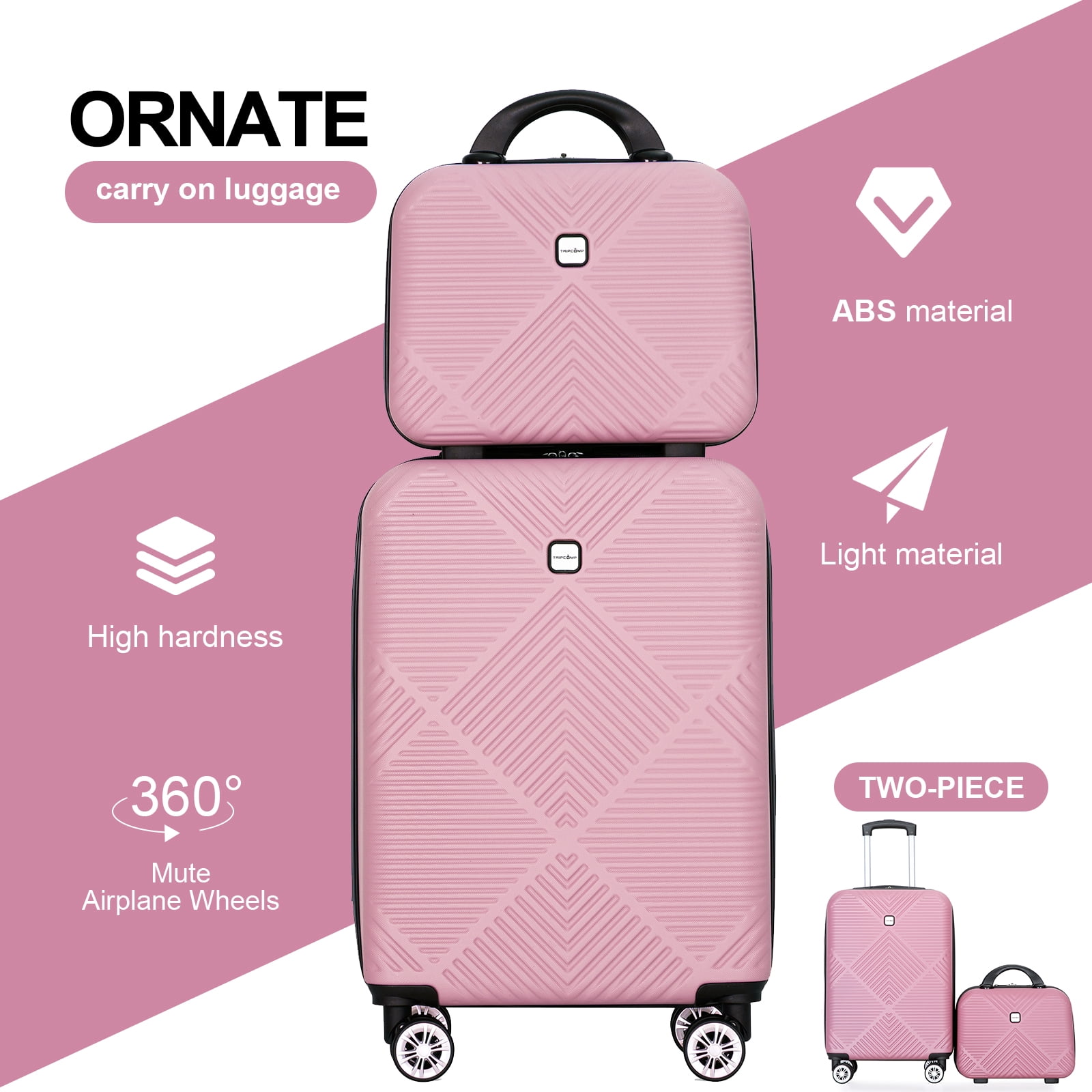 Tripcomp Luggage Sets 2 Piece Suitcase Set 14 20 Hardside Suitcase with Spinner Wheels Lightweight Carry On Luggage Pink