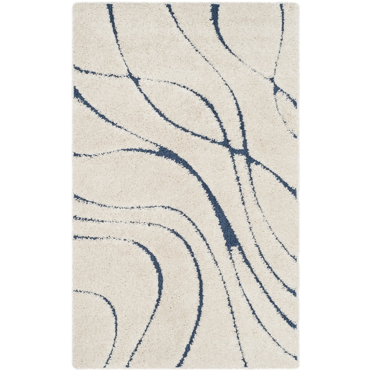 SAFAVIEH Florida Tamzen Abstract Shag Runner Rug, Cream/Blue, 2'3" x 5'