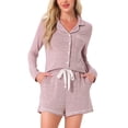 thumbnail image 1 of Conjuntos de lounge para mujeres INSPIRE CHIC, blusa de manga larga con cuello de muesca y botones, pantalones cortos, pijamas de 2 piezas con bolsillos, 2XL, rosa, 1 of 6