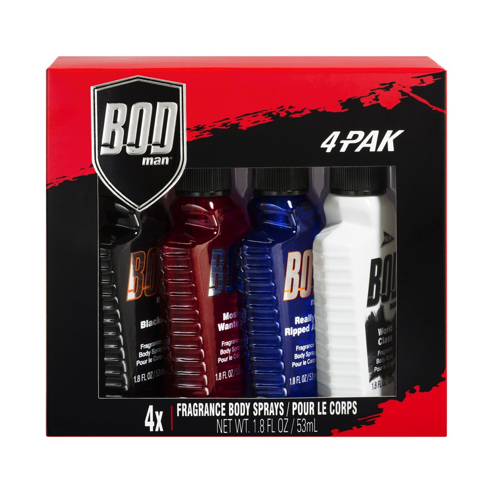 BOD man Fragrance Body Spray, Mini Gift Set, 1.8 Oz, 4 Pack Walmart