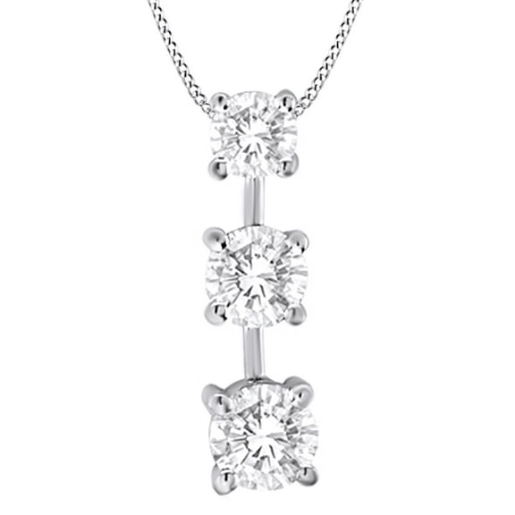 AFFY White Natural Diamond Linear Three Stone Drop Pendant Necklace in 14K Solid White Gold (0.62 Ct)