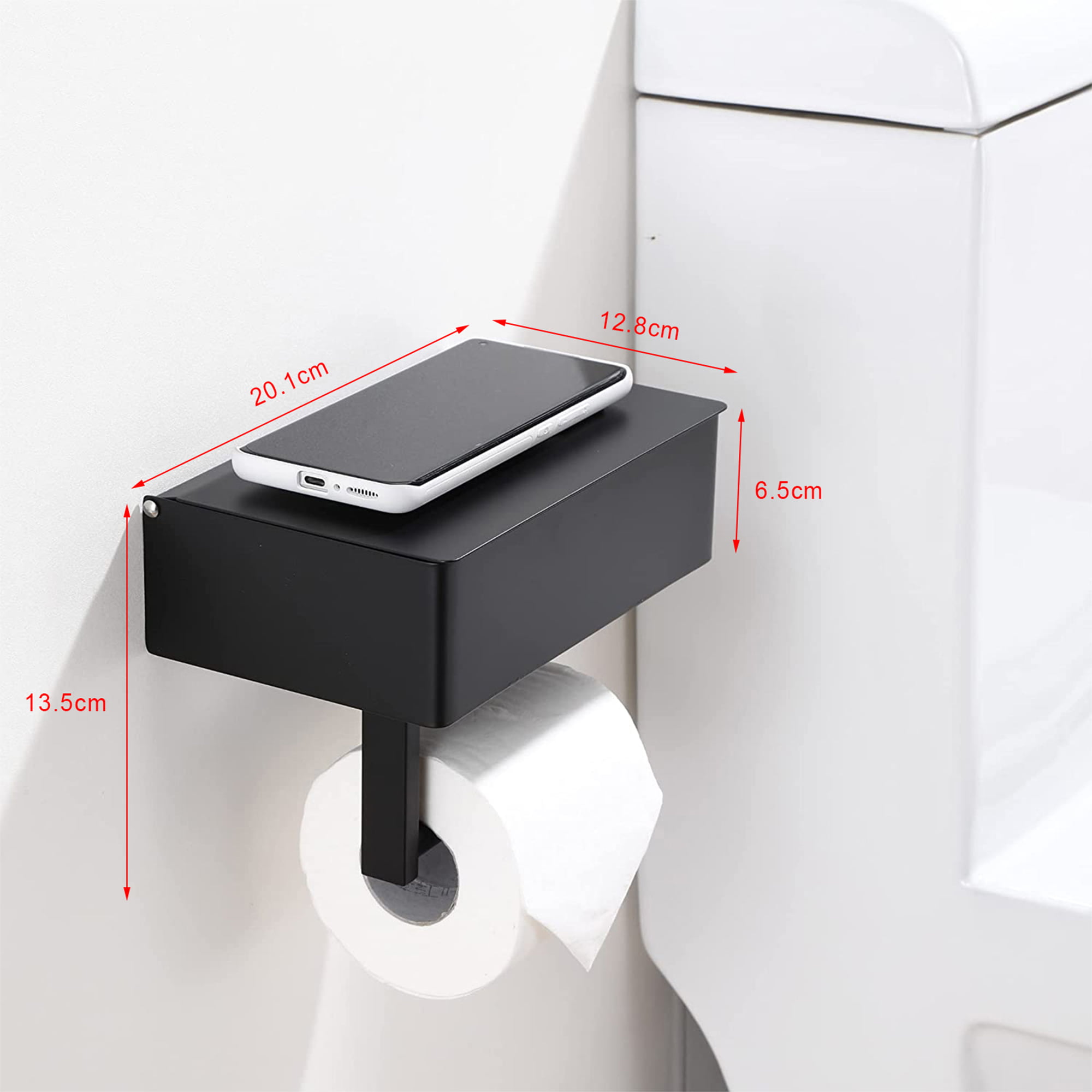 NearMoon Toilet Paper Holder with Shelf, Heavy Duty Bath Toilet Roll Holder  with Phone Shelf Tissue Hanger for Bathroom/Kitchen Wall Mounted(Metal 