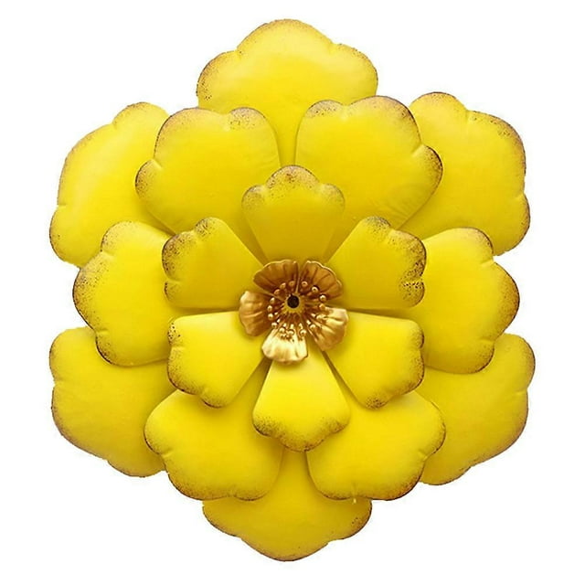 Iron Metal Flower Wall Art Decor with Gorgeous Yellow Plating for Home and Garden 12.5 Inch