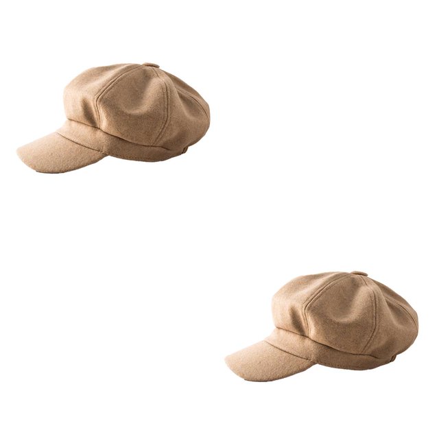 yingyy Peaked Caps Retro Fashion Breathable Woolen Octagonal Hats Beautiful Lines Easy Matching Sun for Visor Design Headgear Light Tan 2Set