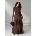 thumbnail image 5 of Brown Womens Solid Color Slim Fit Long Sleeve Maxi Dress Elegant Evening Party Dress, 5 of 8