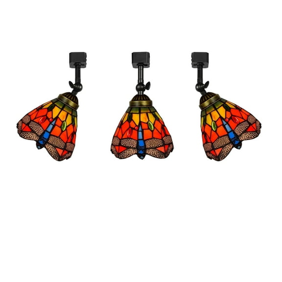 KAYYELAMP 3-Pack J-Type Track Head Lighting Adjustable Angle Tiffany Ceiling Light Colorful Dragonfly Glass Shade Handmade Track Light Fixture For Gallery Mirror Front