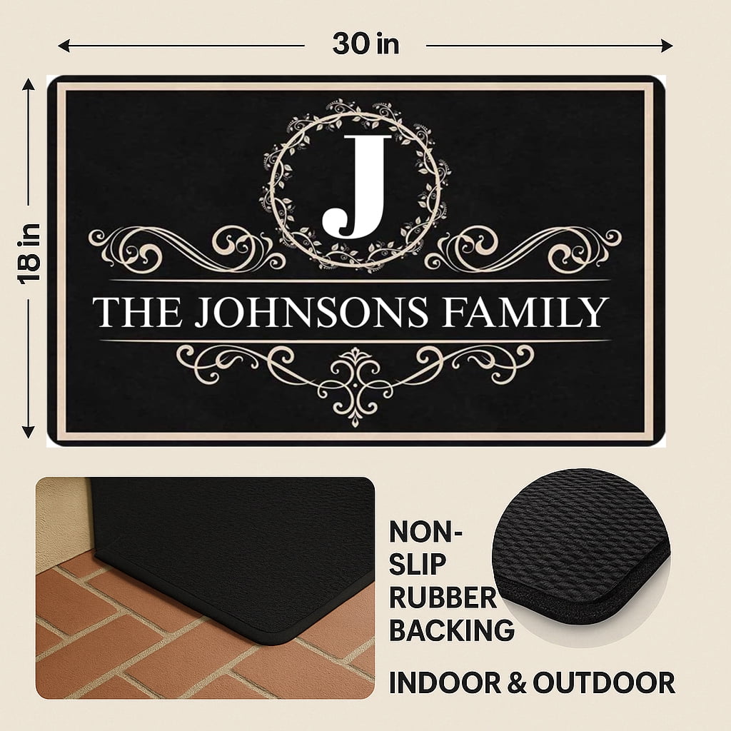 Personalized Door Mat with Family Name – 30x18 in Custom Welcome Doormat, Non-Slip Rug with Initial Letter for Front Porch, Indoor Outdoor Use