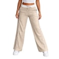 thumbnail image 5 of Women's Casual Wide Leg Pants Lightweight Drawstring Waist with Side Pockets Summer Comfy Slacks Khaki S, 5 of 5