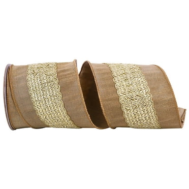 Reliant Ribbon - 92363W-974-10D, Dupioni Center Trim Wired Edge Ribbon, Antique Gold, 4 Inch, 5 Yards