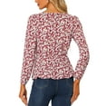 thumbnail image 3 of INSPIRE CHIC Women's Floral Long Sleeve Square Neck Peplum Blouse with Belt M Reds, 3 of 5