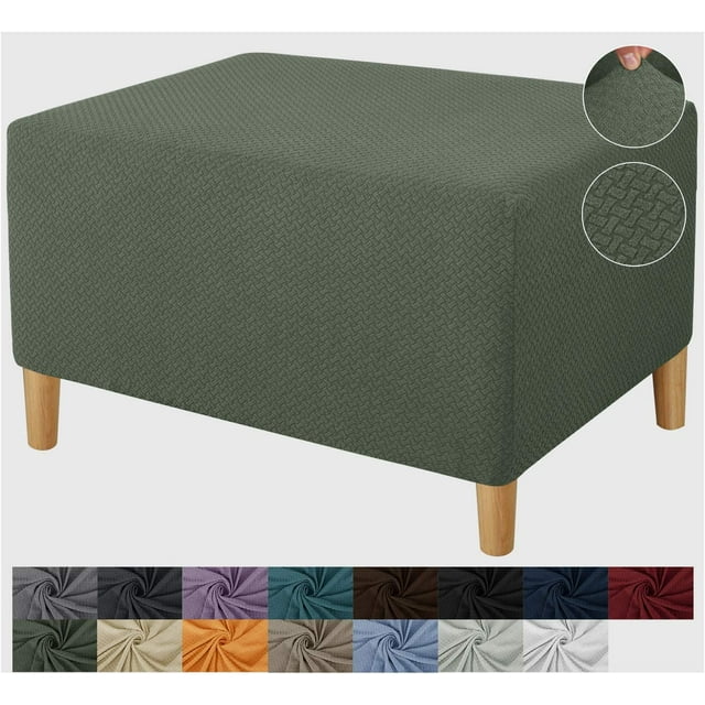 GHSDFBB Super Stretch Rectangle Ottoman Slipcover Oversized Soft Spandex Jacquard Small Ottoman Covers Square Footstool Slipcover Storage with Elastic Bottom for Living Room (X Large, Army Green