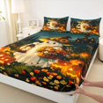 thumbnail image 4 of Manfei Pumpkin Lantern Print Bed Sheets,Gothic Halloween Ghosts Full Size Sheets,Black,4pcs,1 Flat Sheet, 1 Fitted Sheet and 2 Pillowcases, 4 of 6