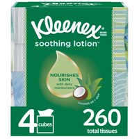 Kleenex Soothing Lotion Facial Tissues, 4 Cube Boxes (260 Total Tissues)