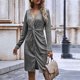 thumbnail image 2 of Vestido largo de moda con botones plisados y cuello en V profundo de manga larga para mujer Fridja  nbo3529, 2 of 8