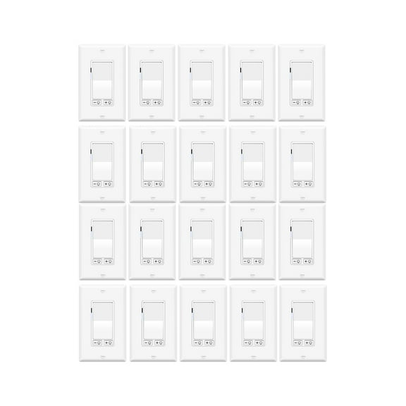 Greencycle 20 Pack Dimmer Switch, No Neutral Wire Required, Single Pole/3-Way, Compatible with Dimmable LED/CFL/Incandescent, UL Listed, White with Wall Plate