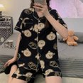 thumbnail image 1 of Pijama de dibujos animados para mujer, conjunto de verano con pantalones cortos de manga corta y cuello alto con diseño de oso de fresa, 1 of 6