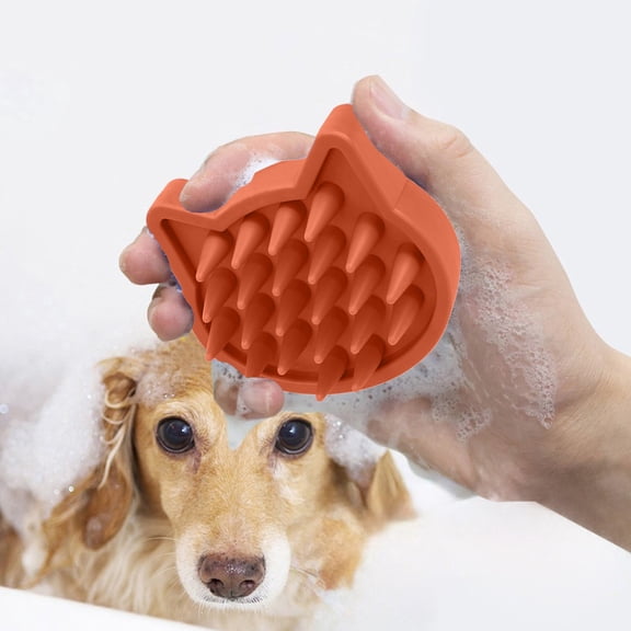 Cififendec Soft Silicone Pet Bath Brush, 3.66"×2.95", Gentle Massage Grooming Comb for Dogs and Cats, Scrubber for Bathing and Shedding(Orange)