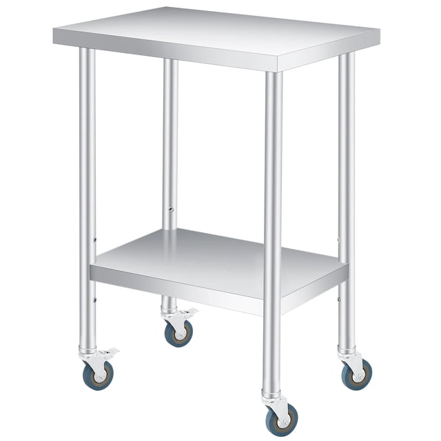 QinaQin Mesa de trabajo de acero inoxidable para preparación, mesa comercial de cocina con entrepaño inferior ajustable, ideal para restaurante, hotel, bar, garaje o área de trabajo