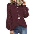 thumbnail image 1 of Coloody Hauts en Dentelle à Manches Longues pour Femmes Blouses Décontractées de Bureau Col Rond T-Shirts Unis, 1 of 2