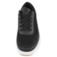 thumbnail image 4 of La Sheelah Women Knitted Low Top Patchwork Fashion Sneaker Casual Lace-Up Comfort Walking Shoes Lightweight Platform Sole Trendy Woven Design TIMELESS-12 Black White 7.5, 4 of 5