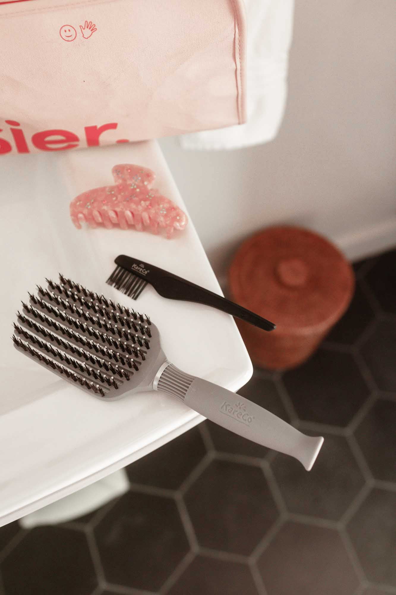 KareCo Tangle Buster Hair Brush Salon Professional Flexible Paddle, Mixed Bristles Brushes STYLE & CLEAN BRUSH PACK
