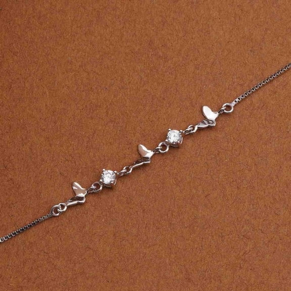 Brilliance Jewels 14K White Gold Plated 1 Ct Round Cut Diamond Silver Mini Butterflies Charm Bracelet