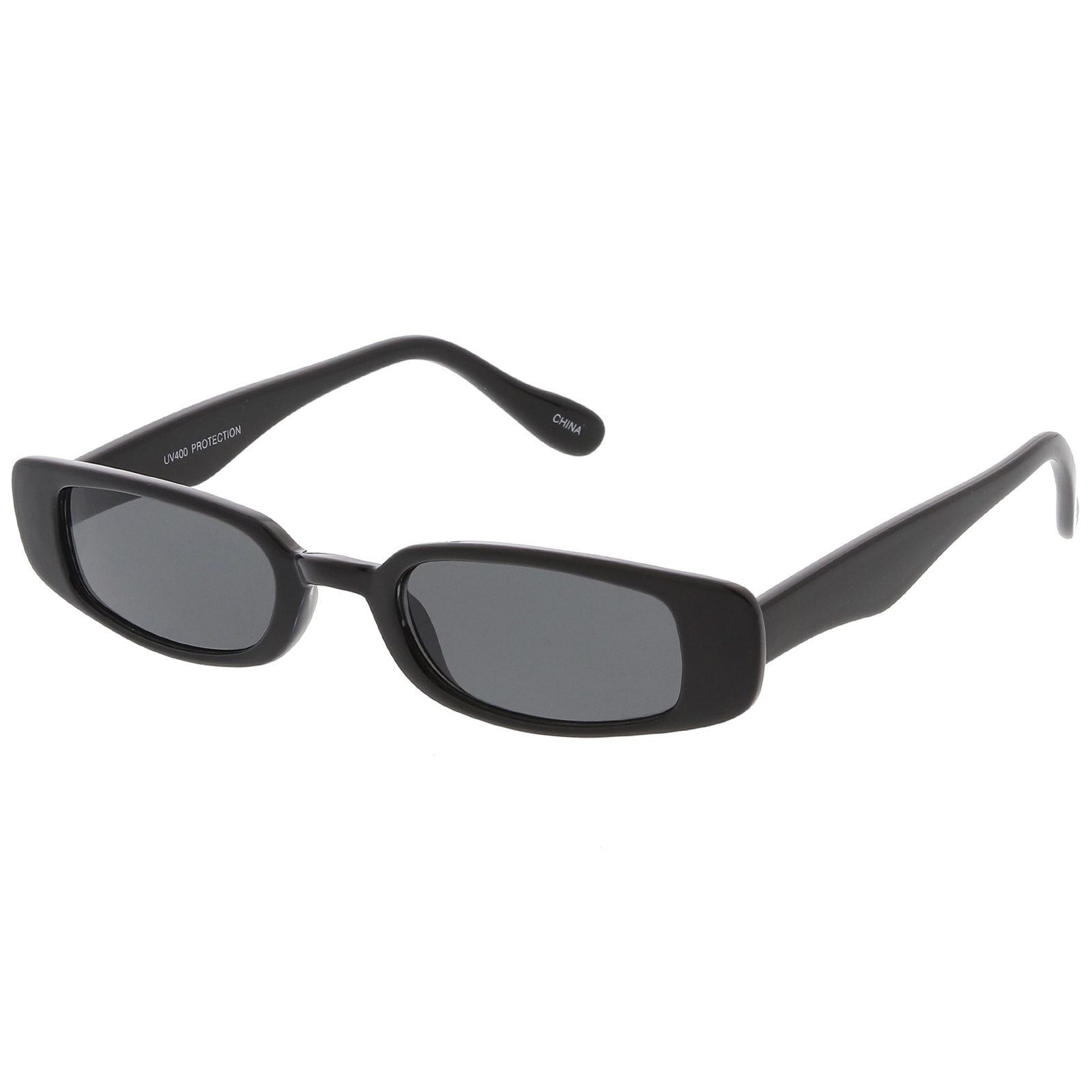 Extreme Thin Small Rectangle Sunglasses Neutral Colored Lens 49mm Black Smoke 