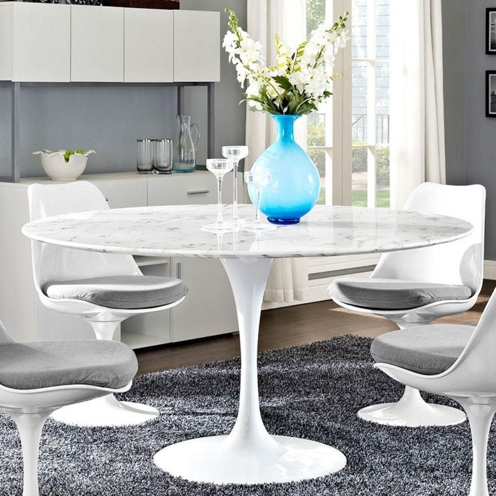 Leo White Round Faux Marble Dining Table with Tulip Base 36"