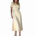 thumbnail image 2 of Women's Round Neck Short-Sleeved Printed Elegant Dress Yellow S, 2 of 9